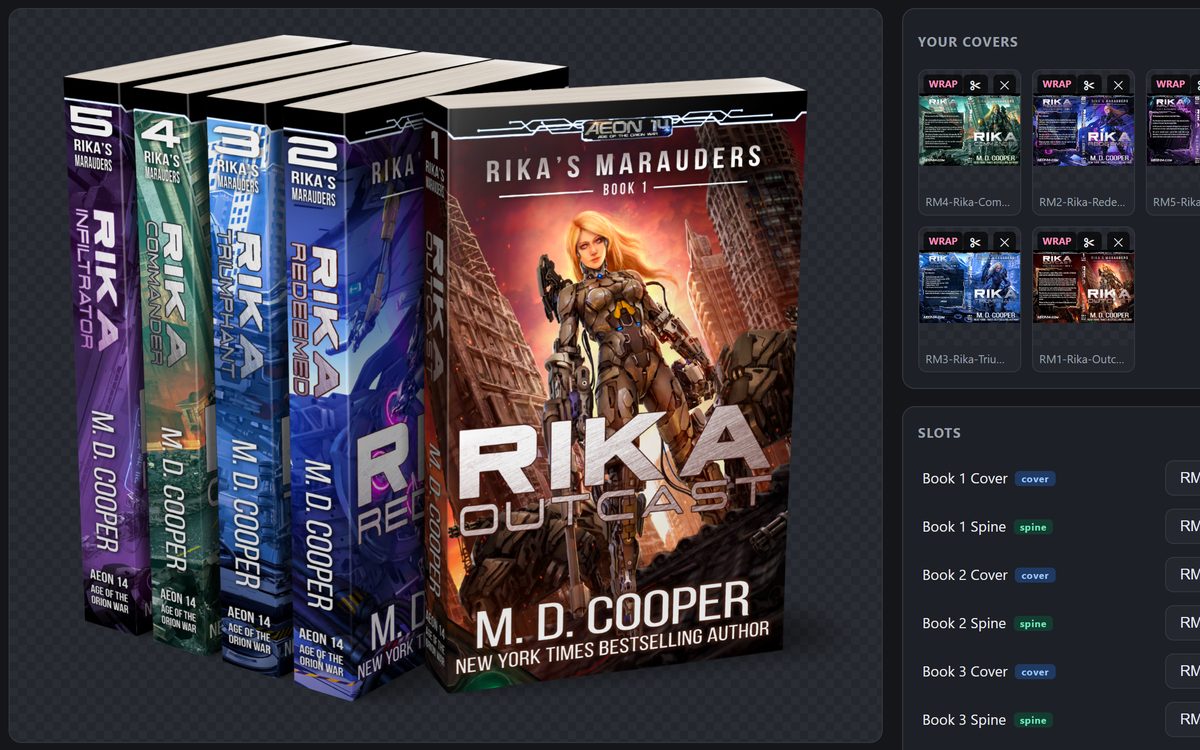 A five-book 3D box set rendered in Book Mockup Studio